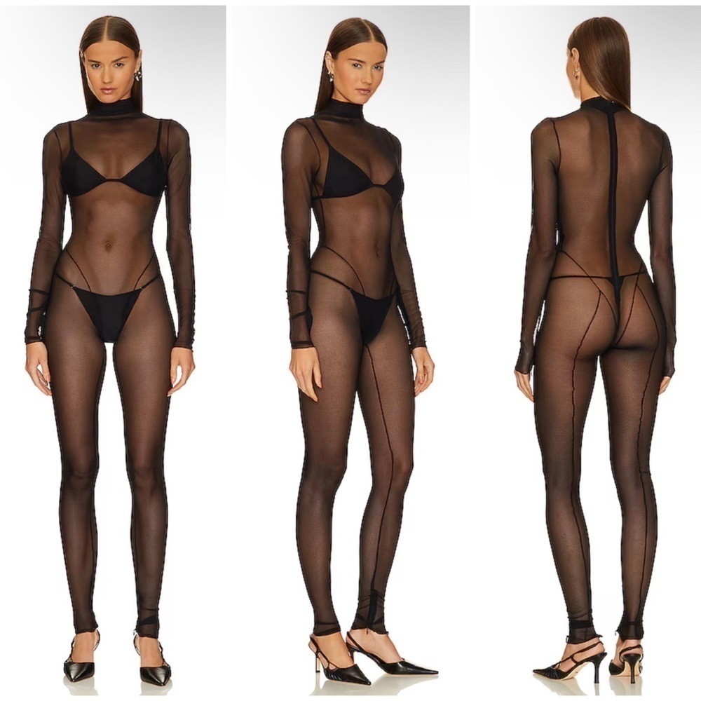 LaQuan Smith Mesh Jumpsuit in Black Size S